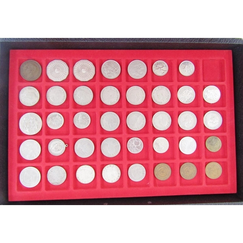 239 - Numismatic Travel Case, with 6 red trays, most trays containing world and British coins of all denom... 