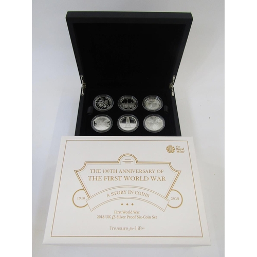 245 - First World War Centenary 2016 UK £5 Silver Proof 6-coin collection, issued by the Royal Mint, a lim... 