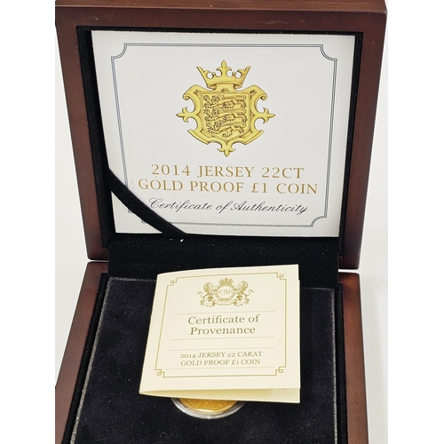 270 - 2014 Jersey Gold Proof £1, Coronated head right, rev. garnished shield with three leopards passant w... 