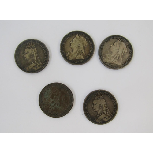 271 - Large Bag of British Coins, Crowns (5), 1889 x 2, 1893, 1895, and 1897, good fine or better, 1825 Sh... 