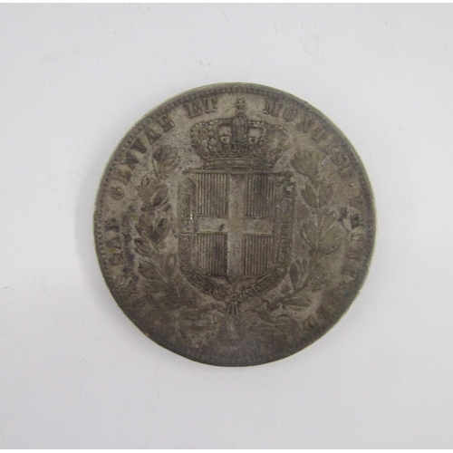 279 - Italian States, Sardinia 5 Lire - Carlo Alberto, 1849 bare head right, date below, rev. Crowned arms... 