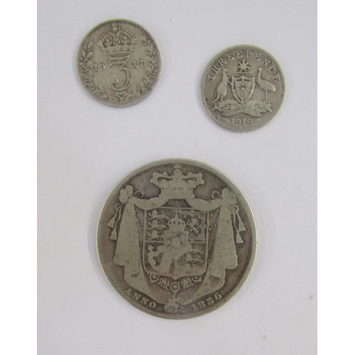 288 - William IV Half Crown, 1836 bare head right, rev. Crowned Mantle date below fair, with 1917 3d, and ... 