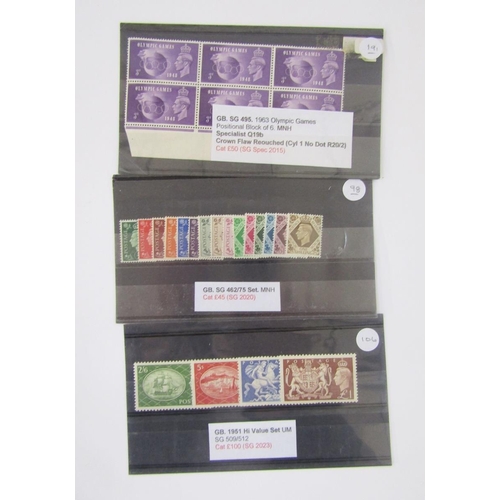 323 - GB Stamps: Ten stockcards of KGVI definitives and commemoratives, mint & used, up to £1 highest valu... 