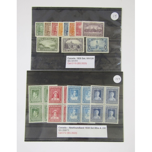 343 - Stamps of Canada: Various sets on 11 stockcards of KGV and KGVI including Newfoundland 1938 royalty ... 