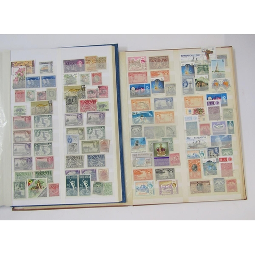 370 - British Empire Stamps: Two boxes of mostly mint and used definitives and commemoratives in 6 stock b... 