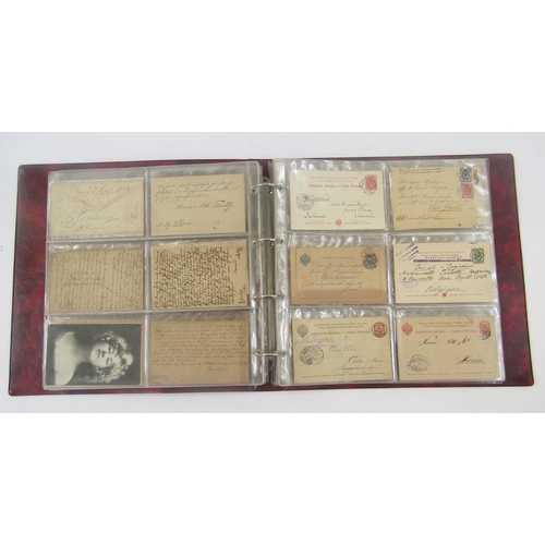 409 - Russia Stamps: Album of some 60 Imperial-period covers and postcards, some written up, with much pos... 