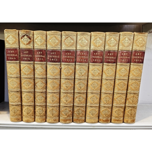 53 - Ten bound volumes of the Art Journal 1849, 50, 51, 52, 53, 54, 55, 56, 57 and 58, half calf over mar... 