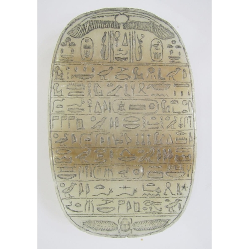 585 - Collection of Grand Tour and later Egyptian artefacts, 7 x alabaster, pottery and steatite scarab be... 