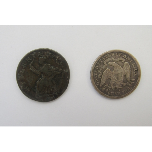 223 - 14 coins, English, Roman and world, US 1877 (5) Ruatee Dollar, obverse about very fine, obverse fine... 