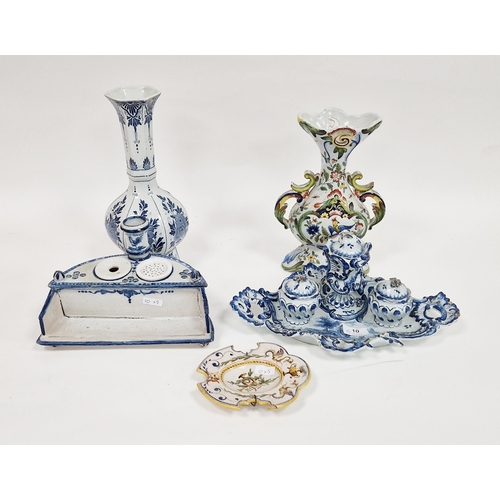 10 - Various items of late 19th/early 20th century Dutch Delft and French faience, including a rocaille m... 