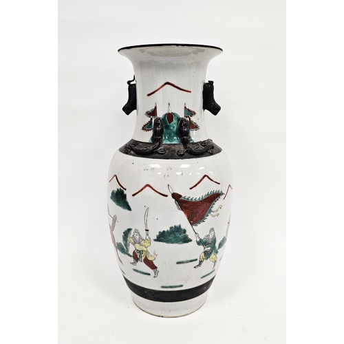 111 - Late 19th century Chinese Wucai crackle glazed oviform vase, with 'bronzed' scroll handles and borde... 