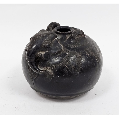 113 - Cambodian (Khmer) pottery globular jar, probably 13th century, with elephant's head terminal and lug... 