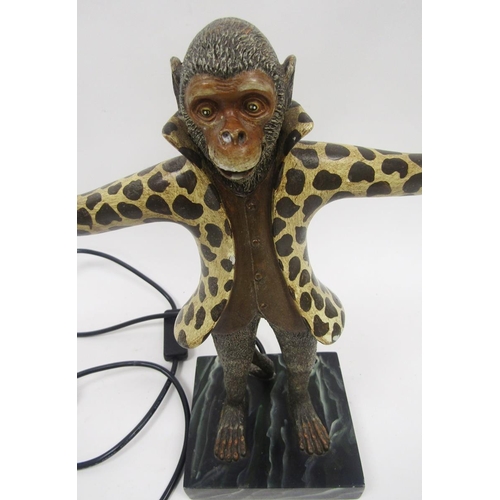 119 - In the manner of Bill Huebbe, two branch table lamp in the form of a monkey, 45cm high