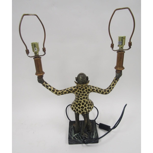 119 - In the manner of Bill Huebbe, two branch table lamp in the form of a monkey, 45cm high