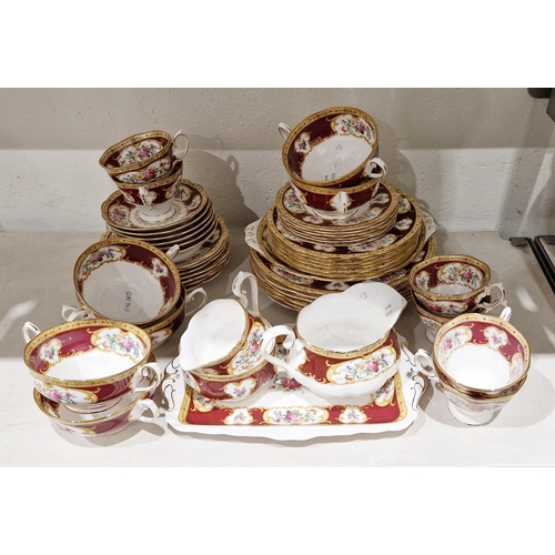 13 - Royal Albert 'Lady Hamilton' pattern part dinner service, printed marks, including six two-handled s... 