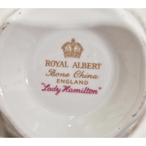 13 - Royal Albert 'Lady Hamilton' pattern part dinner service, printed marks, including six two-handled s... 