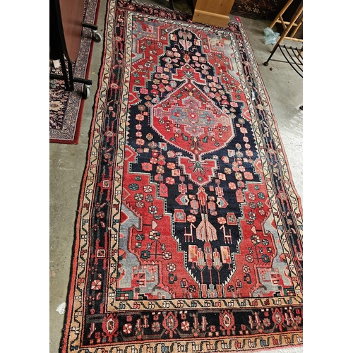 1378 - Hand knotted Iranian rug with scarab beetle tribe borders in blues, green, pink, grey and peach, 156... 