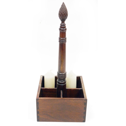 146 - Collection of wooden items including a pair of turned treen candle prickets with gilded bases, 34cm ... 