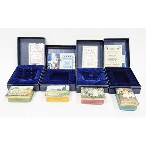 173 - Four Halcyon Days limited edition enamel boxes, all lids decorated with famous paintings including T... 