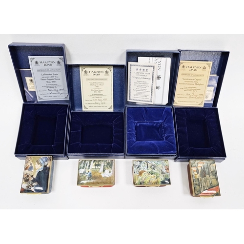 175 - Four Halcyon Days limited edition enamel boxes, all decorated with images of famous paintings, inclu... 