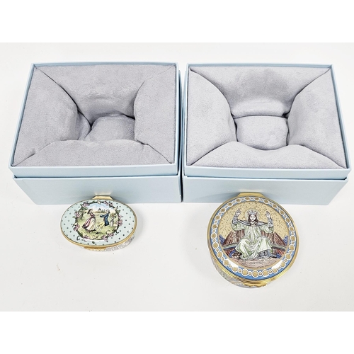 181 - Two Halcyon Days enamel musical boxes, the first decorated with Christ in Majesty with Angels of the... 