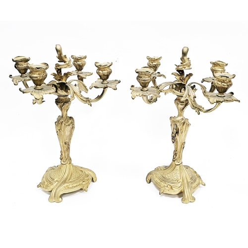 184 - Pair of Louis XV style four-branch ormolu candelabra, cast with foliate scrolling branches and stem,... 