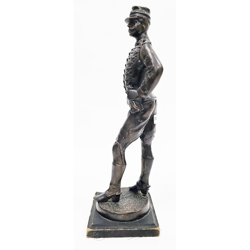 185 - After Charles Anfrie, cast bronze figure of a Napoleonic standing officer posed with a sword in his ... 