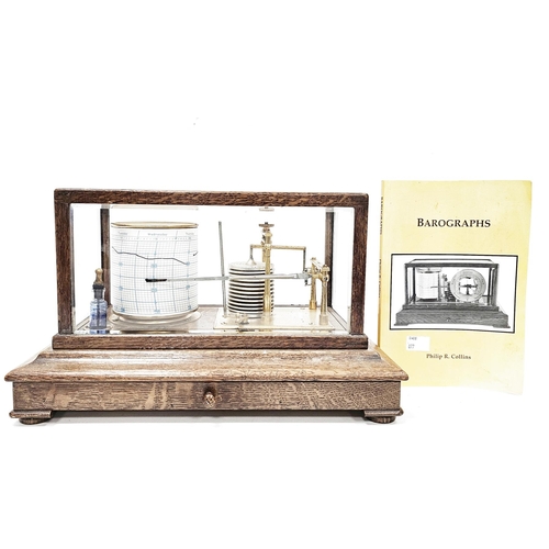 187 - Early 20th century oak cased barograph by Short & Mason of London, stamped  S and M, the cased with ... 