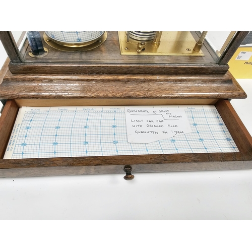 187 - Early 20th century oak cased barograph by Short & Mason of London, stamped  S and M, the cased with ... 