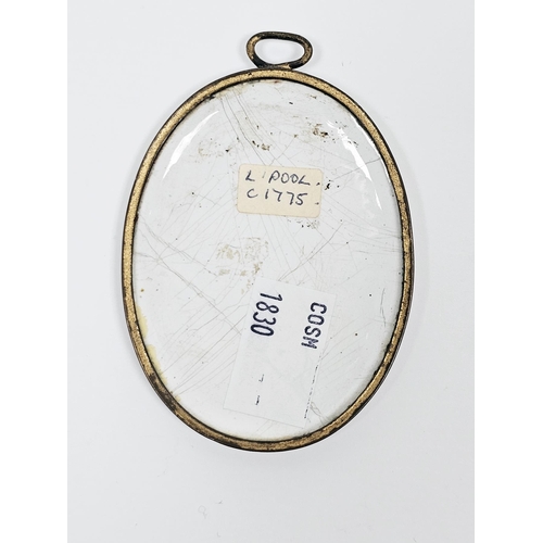 217 - George III  Liverpool enamel oval plaque, circa 1775, with a brown printed portrait of Admiral Rodne... 