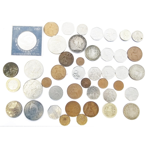 221 - Collection of coins including Victorian silver crown 1894, two George V crowns dated 1921 and 1922, ... 