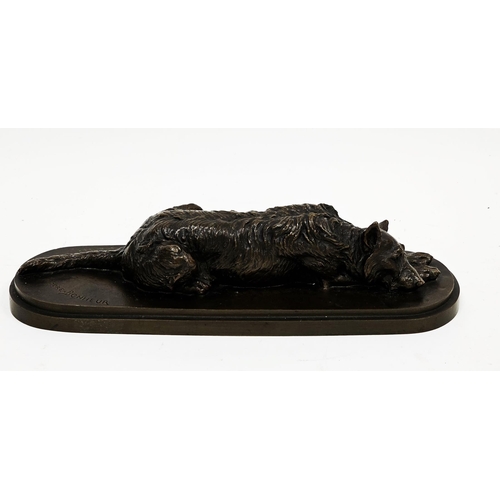 241 - Isidore Jules Bonheur (French, 1827-1901), a bronze model of a recumbent hound dog on a plinth base ... 