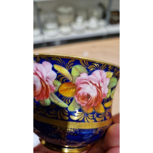 25 - Spode porcelain blue ground cabinet cup and saucer, circa 1820, red Spode/pattern no. 2573, painted ... 