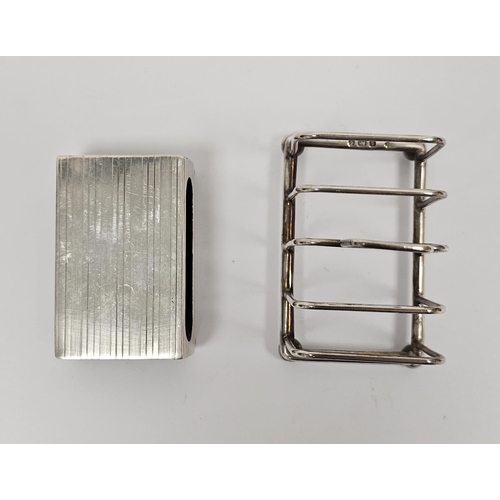 296 - Edward VII silver four section toast rack, Birmingham 1903, maker's mark rubbed, 7cm long together w... 