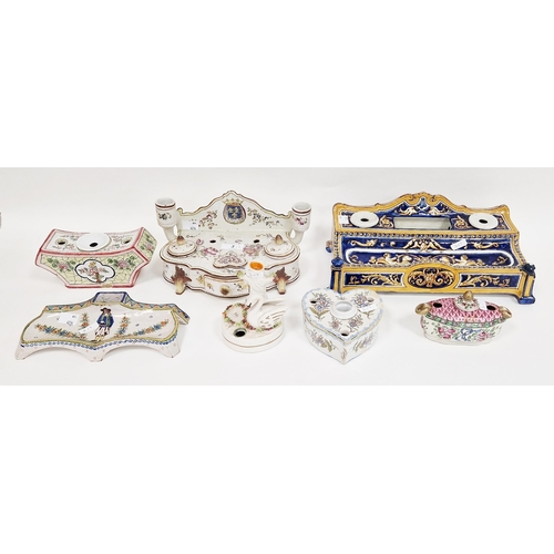 3 - Group of French faience inkwells, late 19th/early 20th century, including: a Gien blue-ground rectan... 