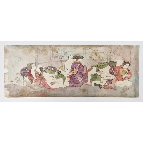 304 - Three Japanese Meiji Shunga woodblock erotic prints, on paper 32cm x 13cm (3) unframed