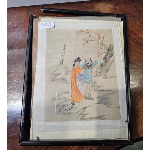 309 - Group of early 20th century Chinese watercolours, including: two featuring immortals in discussion b... 