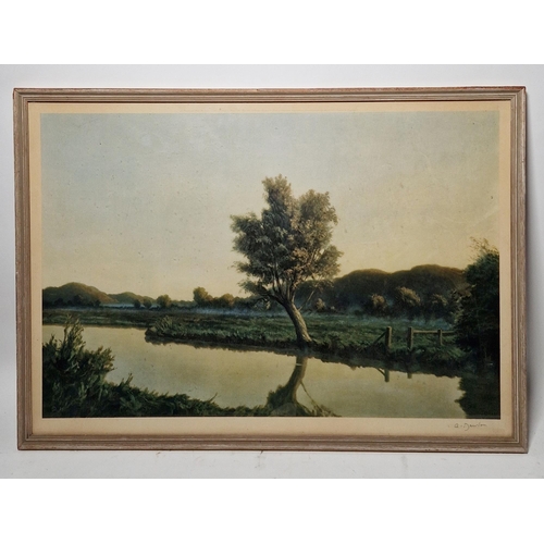 317 - After Algernon Newton (1880-1968)
 Colour print
 River landscape with tree, signed in pencil within ... 