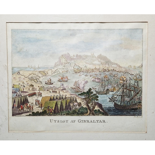 335A - 18th century French hand-coloured engraving 'View of the Rock and Town of Gibraltar during the Siege... 