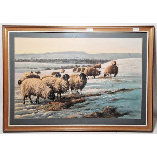 348 - Robert Nicholls (20th century)
 Pastel on paper
 Sheep in snow covered landscape, signed and dated 1... 