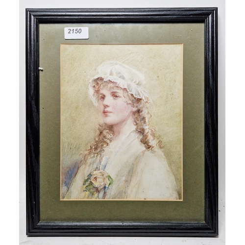 349 - Late 19th/early 20th century school
 Watercolour
 Portrait of a young woman wearing white dress and ... 