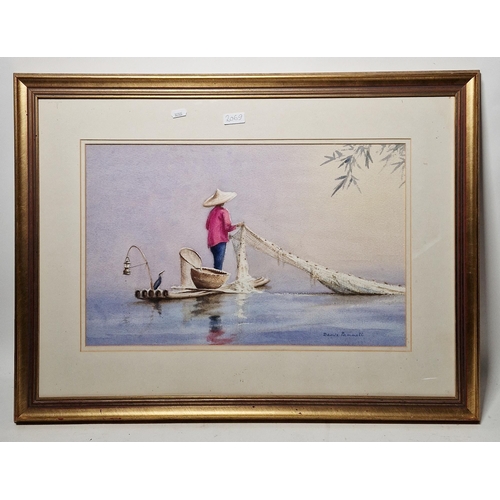 360 - Denis Pannett (b.1939)
 Watercolour
 'Fisherman on the Li Jiang', signed lower right, titled verso, ... 