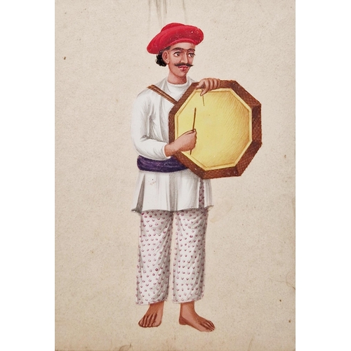 377 - Mid-19th century Indian Company school
 Gouache on mica
 Five depictions of Indian musicians, includ... 