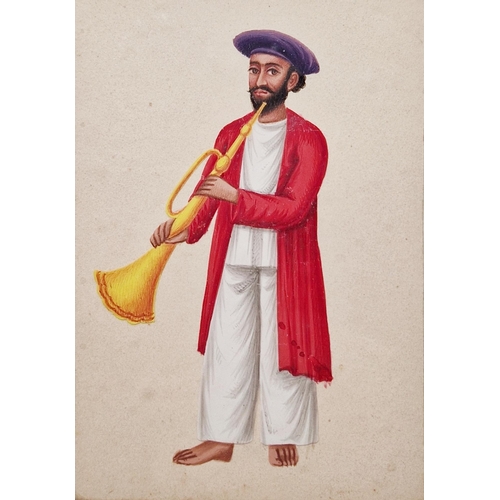 377 - Mid-19th century Indian Company school
 Gouache on mica
 Five depictions of Indian musicians, includ... 