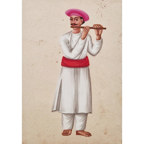 377 - Mid-19th century Indian Company school
 Gouache on mica
 Five depictions of Indian musicians, includ... 