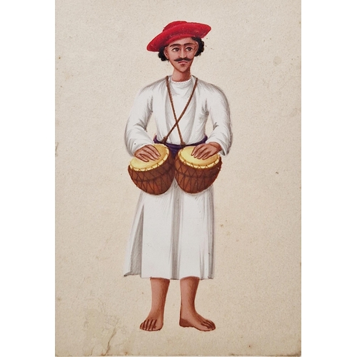 377 - Mid-19th century Indian Company school
 Gouache on mica
 Five depictions of Indian musicians, includ... 