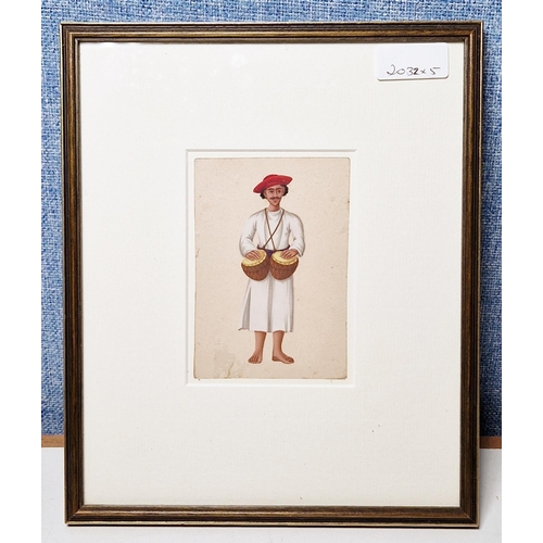 377 - Mid-19th century Indian Company school
 Gouache on mica
 Five depictions of Indian musicians, includ... 