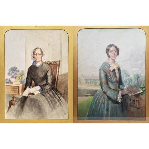 378 - 19th century British School. 
 Watercolour on paper
 A pair of three-quarter length portraits of Mrs... 