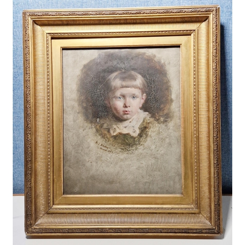 383 - Late 19th century School
 Oil on canvas
 Portrait of a child, indistinctly signed W.L. W... and date... 