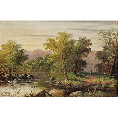 390 - George Cole (19th century)
 Pair oils on canvas
 River landscapes, signed, framed, 20.5cm x 30.5cm, ... 